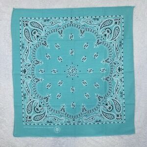 Vintage Wamcraft Bandana Teal Paisley USA‎ Made Western Selvedge 22"x20.5"